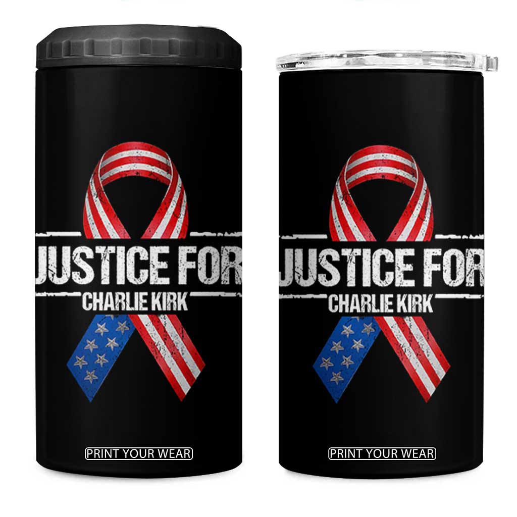 Justice For Charlie Kirk 4 in 1 Can Cooler Tumbler Patriotic Tribute Human Rights Activist TS11 One Size: 16 oz Black Print Your Wear