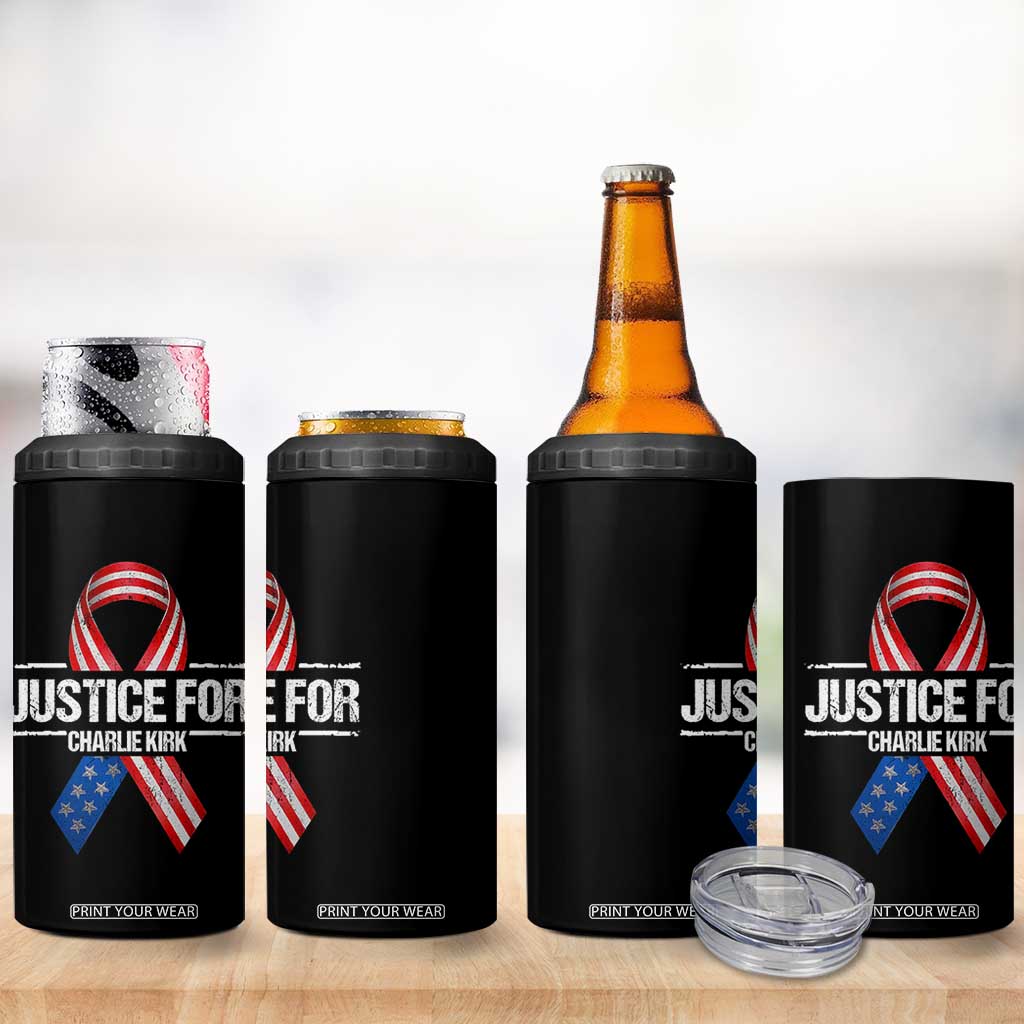 Justice For Charlie Kirk 4 in 1 Can Cooler Tumbler Patriotic Tribute Human Rights Activist TS11 Print Your Wear