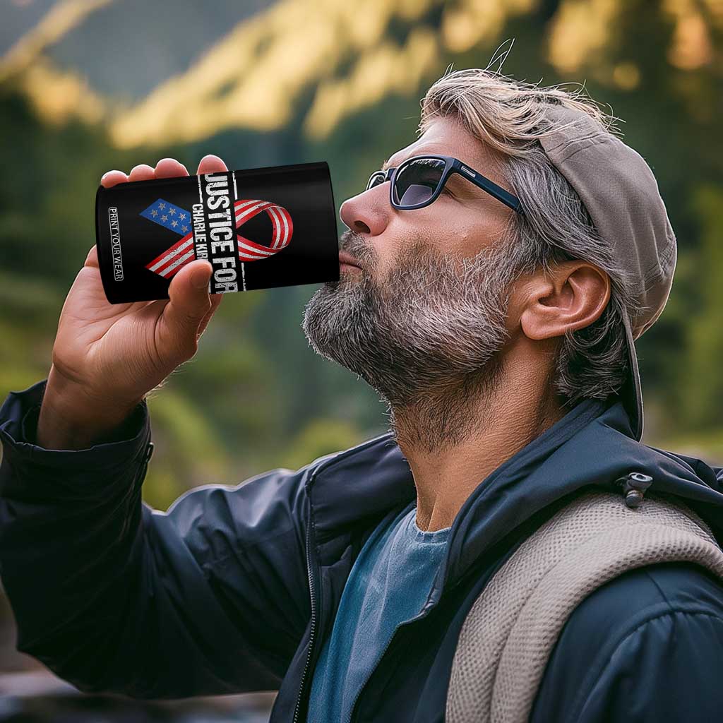 Justice For Charlie Kirk 4 in 1 Can Cooler Tumbler Patriotic Tribute Human Rights Activist TS11 Print Your Wear