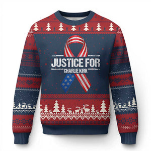 Justice For Charlie Kirk Ugly Christmas Sweater Patriotic Tribute Human Rights Activist TS11 Navy Red Print Your Wear
