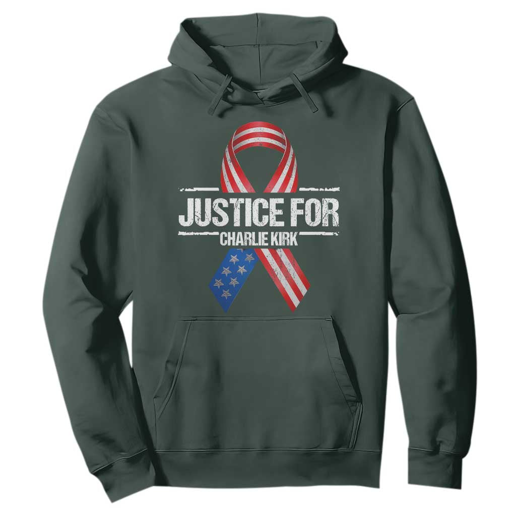 Justice For Charlie Kirk Hoodie Patriotic Tribute Human Rights Activist TS11 Dark Forest Green Print Your Wear