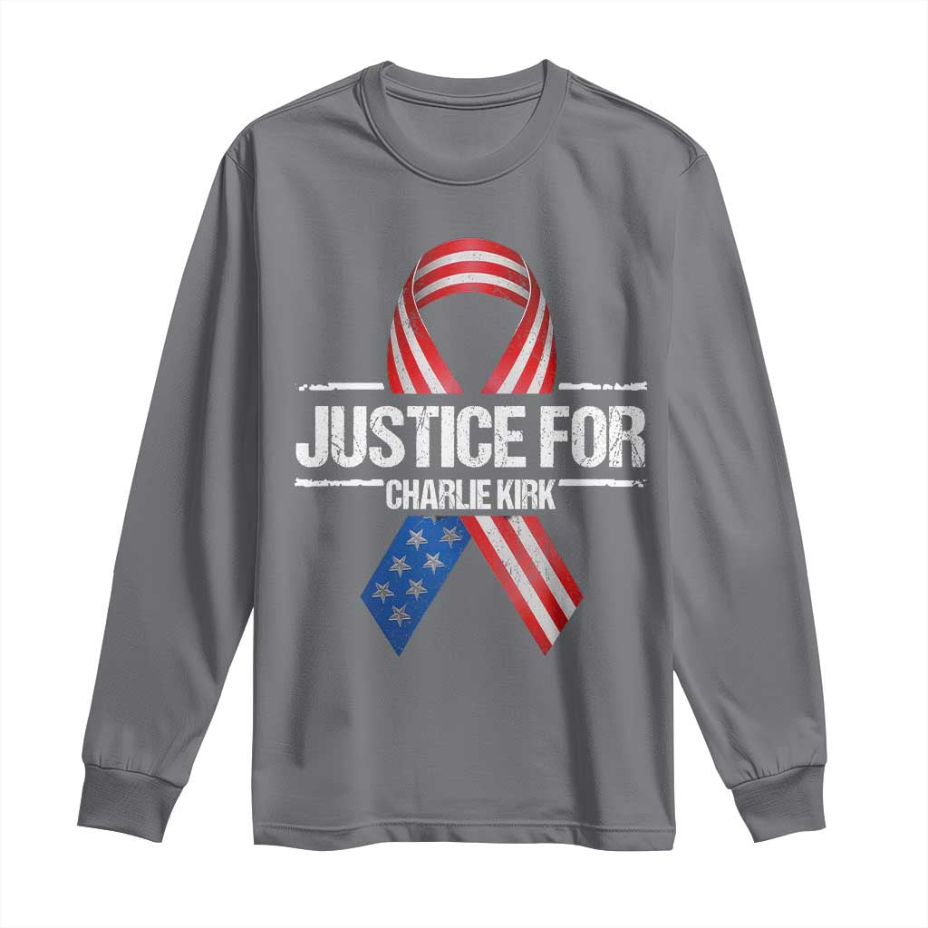 Justice For Charlie Kirk Long Sleeve Shirt Patriotic Tribute Human Rights Activist TS11 Charcoal Print Your Wear