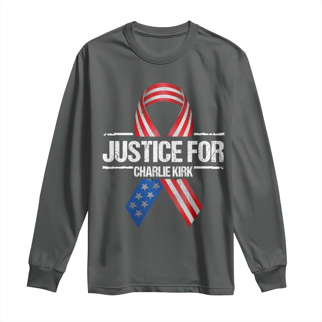 Justice For Charlie Kirk Long Sleeve Shirt Patriotic Tribute Human Rights Activist TS11 Dark Heather Print Your Wear