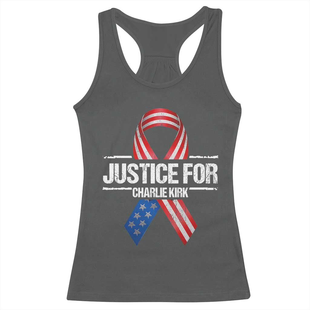 Justice For Charlie Kirk Racerback Tank Top Patriotic Tribute Human Rights Activist TS11 Dark Heather Print Your Wear