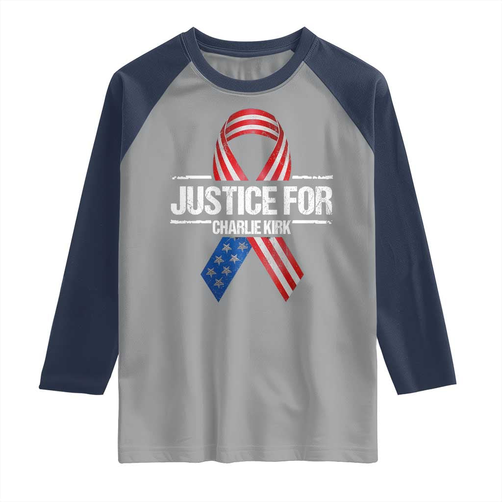 Justice For Charlie Kirk Raglan Shirt Patriotic Tribute Human Rights Activist TS11 Sport Gray Navy Print Your Wear