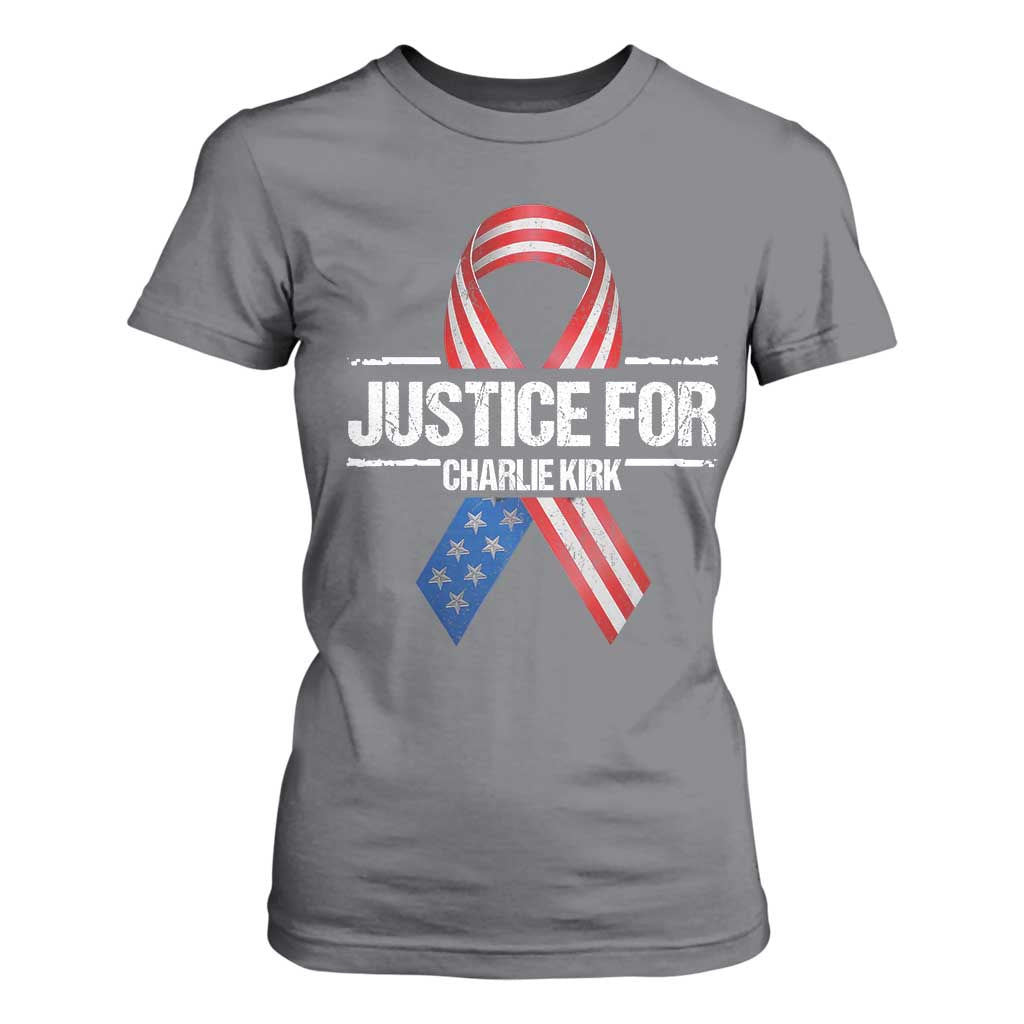 Justice For Charlie Kirk T Shirt For Women Patriotic Tribute Human Rights Activist TS11 Charcoal Print Your Wear