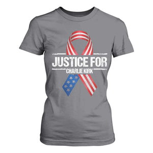 Justice For Charlie Kirk T Shirt For Women Patriotic Tribute Human Rights Activist TS11 Charcoal Print Your Wear