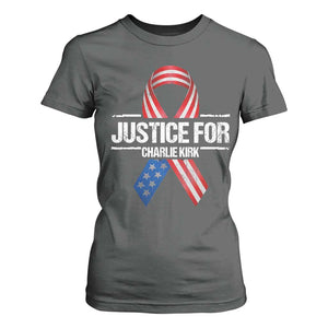 Justice For Charlie Kirk T Shirt For Women Patriotic Tribute Human Rights Activist TS11 Dark Heather Print Your Wear