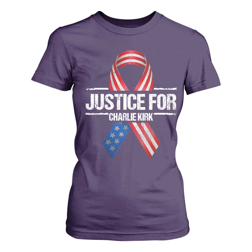 Justice For Charlie Kirk T Shirt For Women Patriotic Tribute Human Rights Activist TS11 Purple Print Your Wear