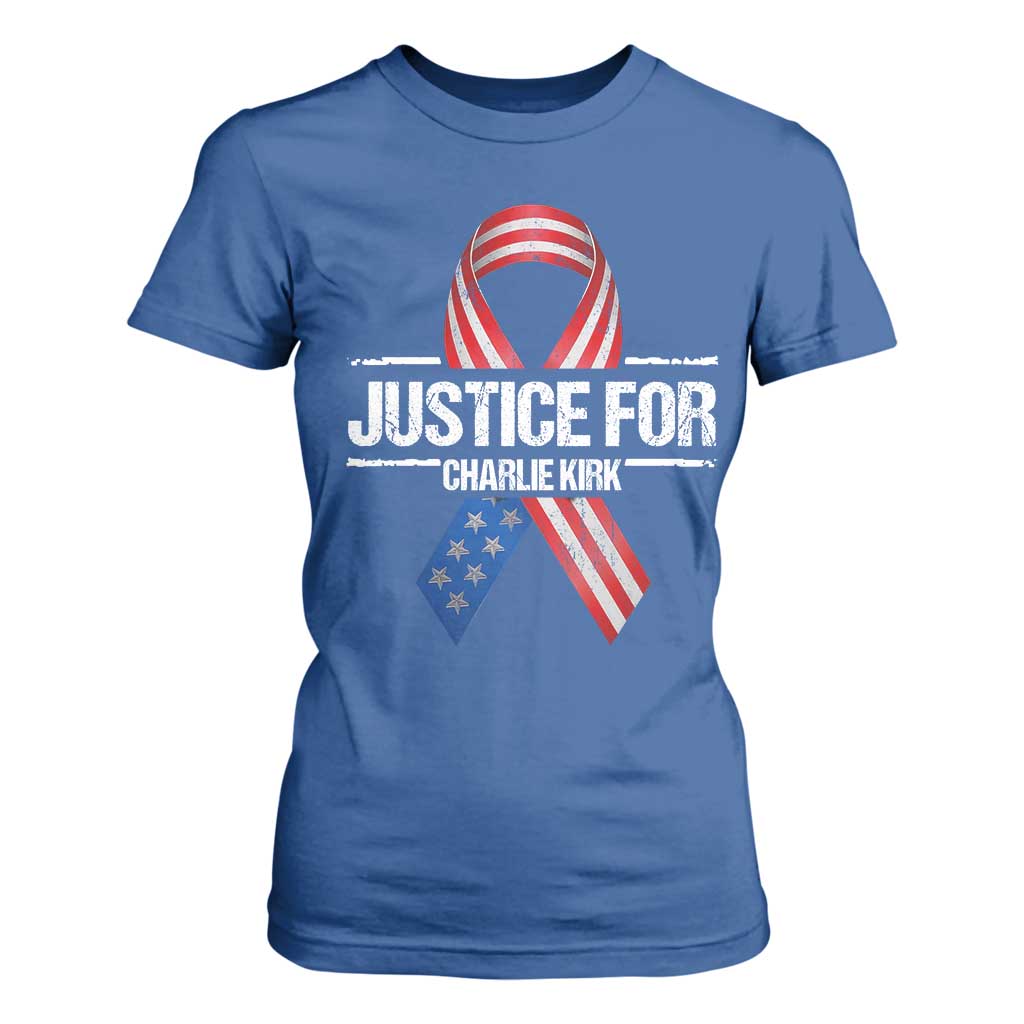 Justice For Charlie Kirk T Shirt For Women Patriotic Tribute Human Rights Activist TS11 Royal Blue Print Your Wear