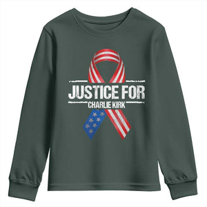 Justice For Charlie Kirk Youth Sweatshirt Patriotic Tribute Human Rights Activist TS11 Dark Forest Green Print Your Wear