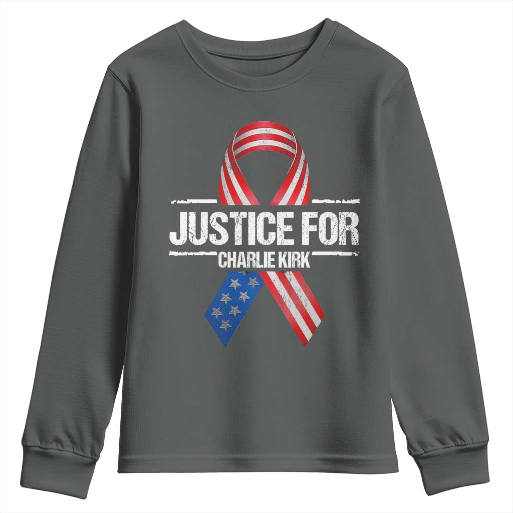 Justice For Charlie Kirk Youth Sweatshirt Patriotic Tribute Human Rights Activist TS11 Dark Heather Print Your Wear