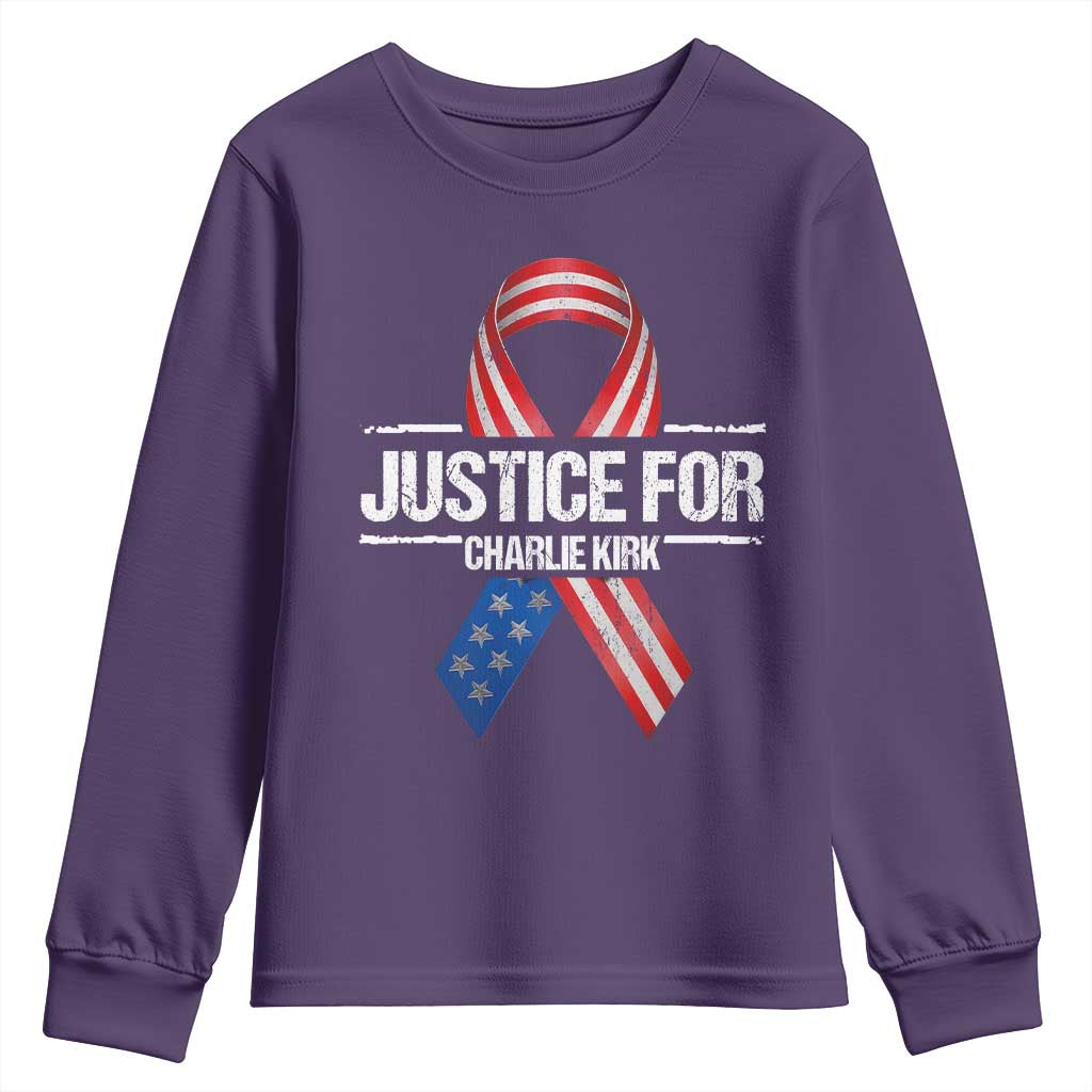Justice For Charlie Kirk Youth Sweatshirt Patriotic Tribute Human Rights Activist TS11 Purple Print Your Wear