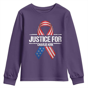Justice For Charlie Kirk Youth Sweatshirt Patriotic Tribute Human Rights Activist TS11 Purple Print Your Wear