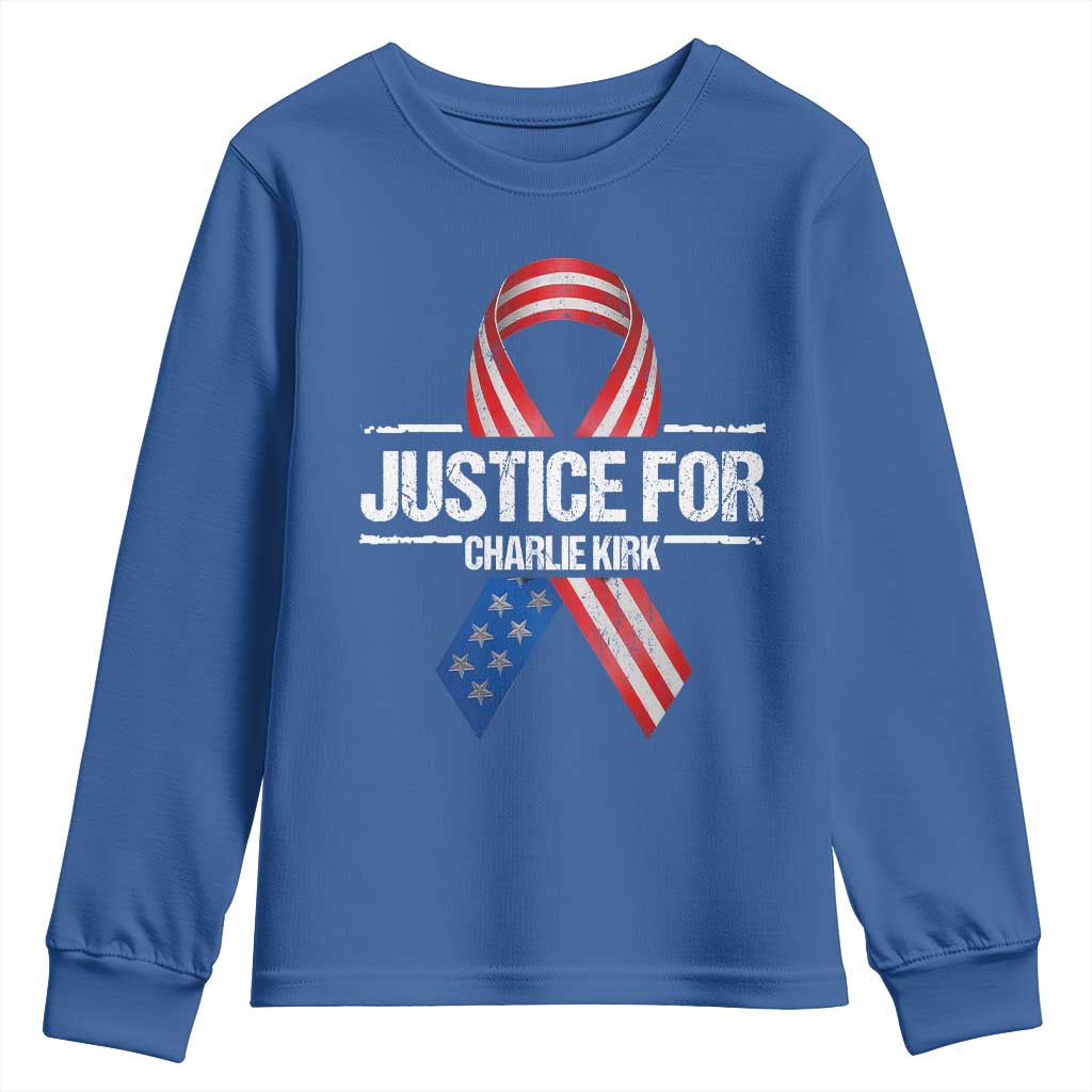 Justice For Charlie Kirk Youth Sweatshirt Patriotic Tribute Human Rights Activist TS11 Royal Blue Print Your Wear