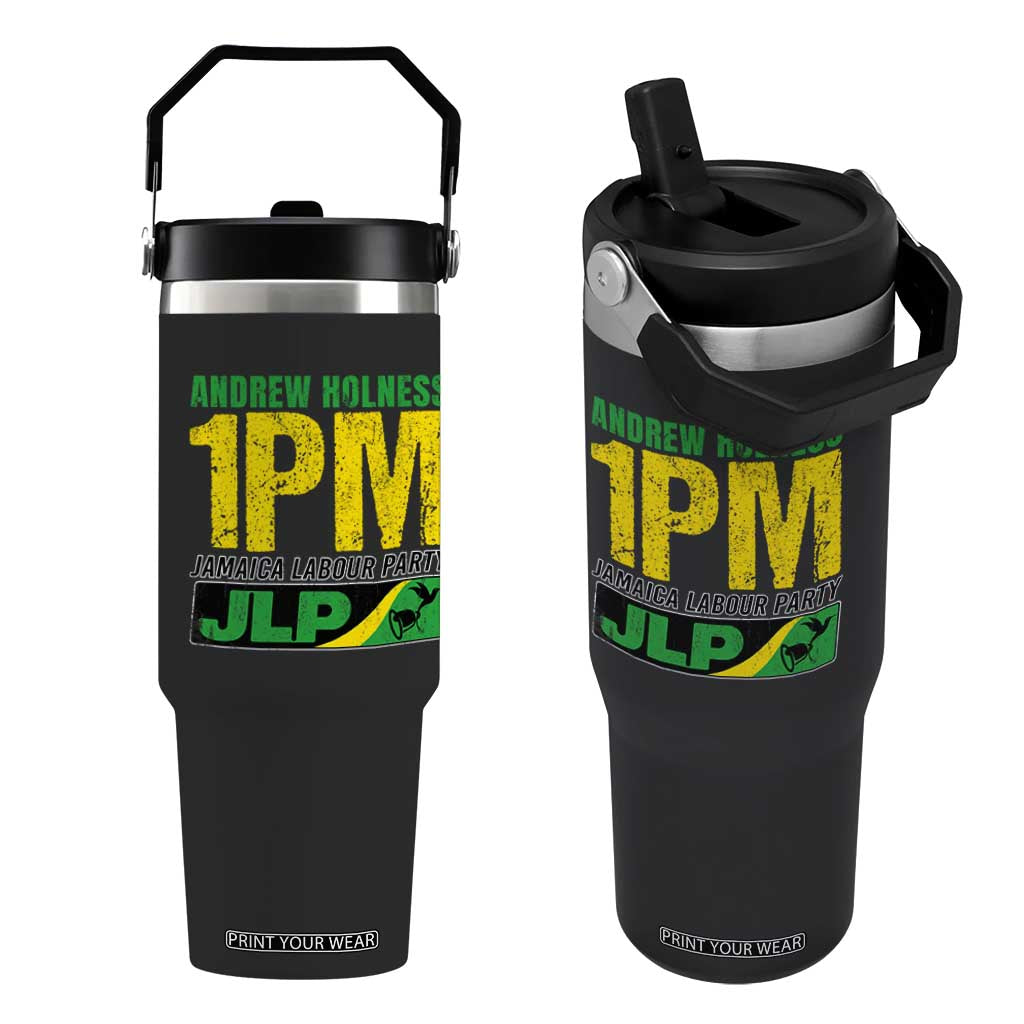 1PM Jamaica Andrew Holness Flip Straw Tumbler Jamaica Labour Party JPL Supporter TS11 One Size: 30 oz Black Print Your Wear