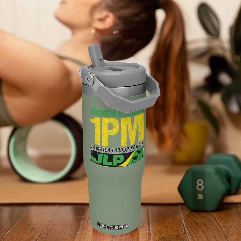 1PM Jamaica Andrew Holness Flip Straw Tumbler Jamaica Labour Party JPL Supporter TS11 One Size: 30 oz Moss Green Print Your Wear