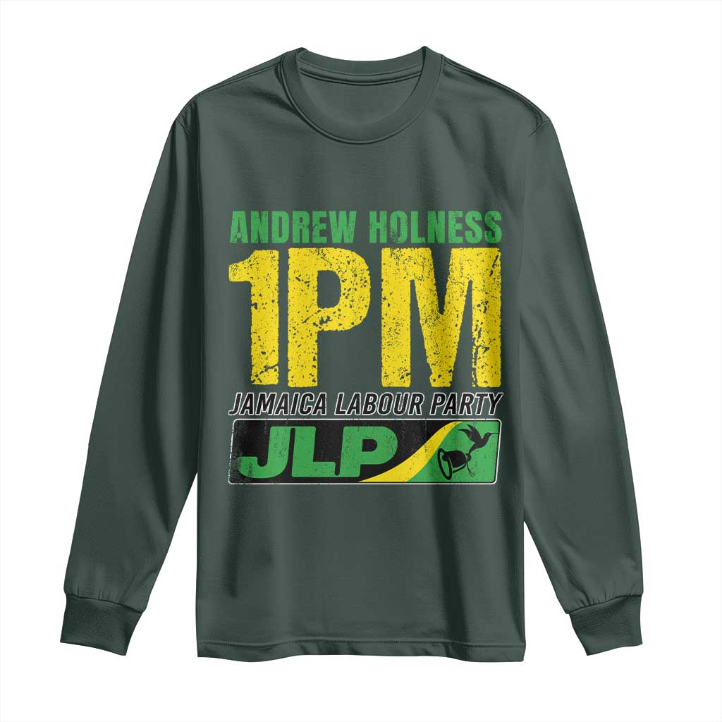 1PM Jamaica Andrew Holness Long Sleeve Shirt Jamaica Labour Party JPL Supporter TS11 Dark Forest Green Print Your Wear