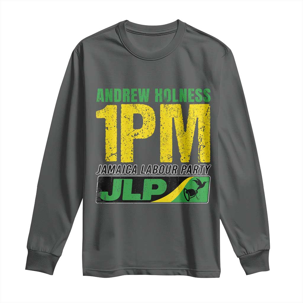 1PM Jamaica Andrew Holness Long Sleeve Shirt Jamaica Labour Party JPL Supporter TS11 Dark Heather Print Your Wear