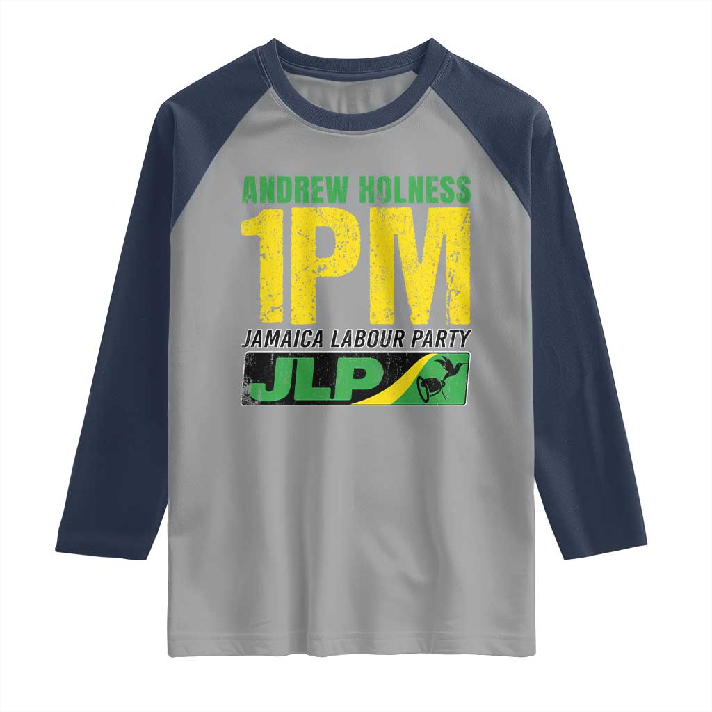 1PM Jamaica Andrew Holness Raglan Shirt Jamaica Labour Party JPL Supporter TS11 Sport Gray Navy Print Your Wear