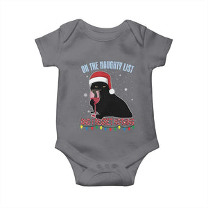 Funny Christmas Black Cat Baby Onesie On The Naughty List And I Regret Nothing Candy Cane TS11 Charcoal Print Your Wear