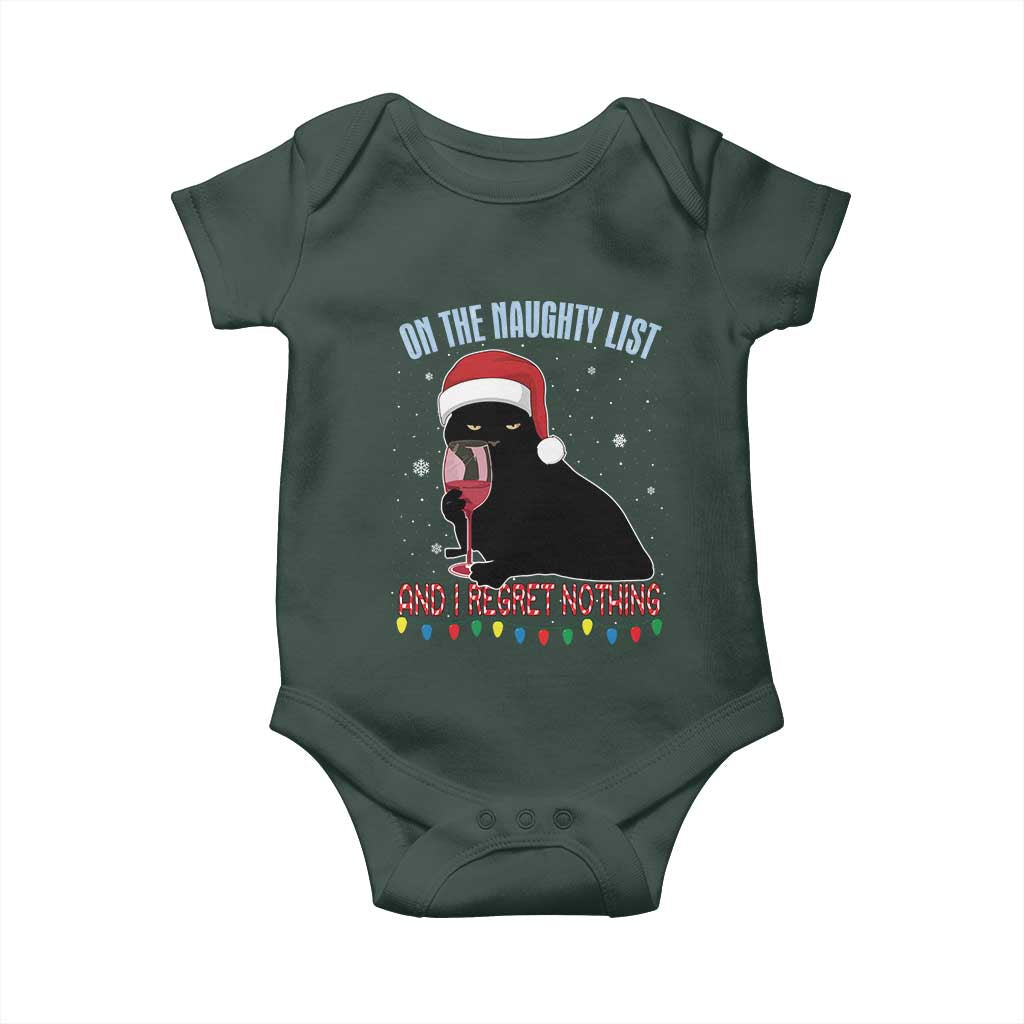 Funny Christmas Black Cat Baby Onesie On The Naughty List And I Regret Nothing Candy Cane TS11 Print Your Wear