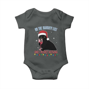 Funny Christmas Black Cat Baby Onesie On The Naughty List And I Regret Nothing Candy Cane TS11 Dark Heather Print Your Wear
