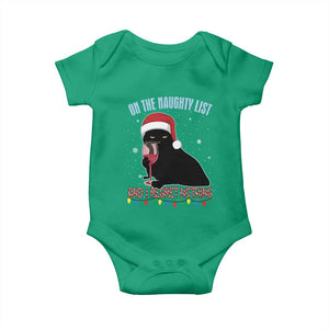 Funny Christmas Black Cat Baby Onesie On The Naughty List And I Regret Nothing Candy Cane TS11 Irish Green Print Your Wear