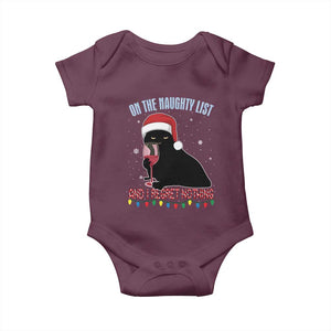 Funny Christmas Black Cat Baby Onesie On The Naughty List And I Regret Nothing Candy Cane TS11 Maroon Print Your Wear