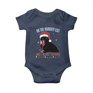 Funny Christmas Black Cat Baby Onesie On The Naughty List And I Regret Nothing Candy Cane TS11 Navy Print Your Wear