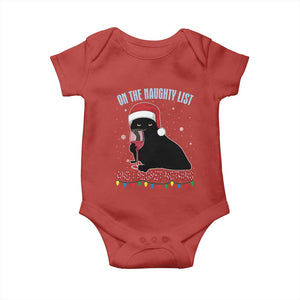 Funny Christmas Black Cat Baby Onesie On The Naughty List And I Regret Nothing Candy Cane TS11 Red Print Your Wear