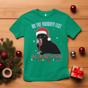 Funny Christmas Black Cat T Shirt On The Naughty List And I Regret Nothing Candy Cane TS11 Irish Green Print Your Wear