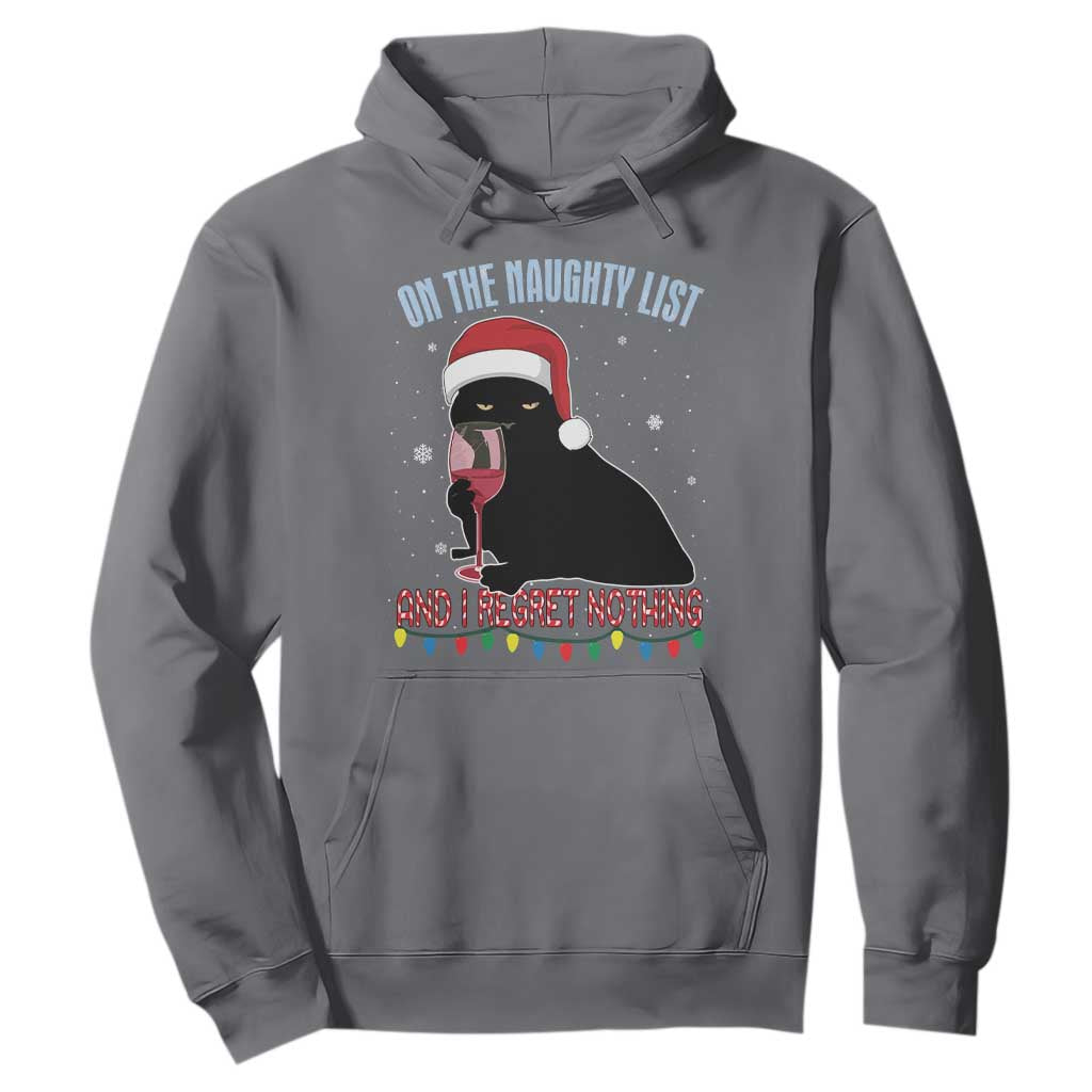 Funny Christmas Black Cat Hoodie On The Naughty List And I Regret Nothing Candy Cane TS11 Charcoal Print Your Wear