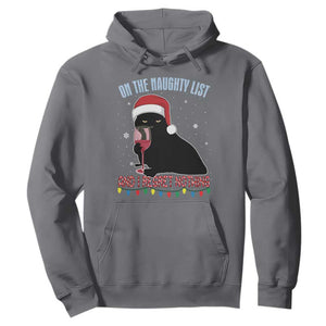 Funny Christmas Black Cat Hoodie On The Naughty List And I Regret Nothing Candy Cane TS11 Charcoal Print Your Wear
