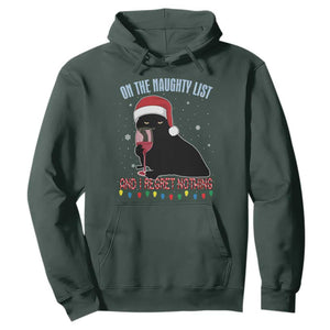 Funny Christmas Black Cat Hoodie On The Naughty List And I Regret Nothing Candy Cane TS11 Dark Forest Green Print Your Wear