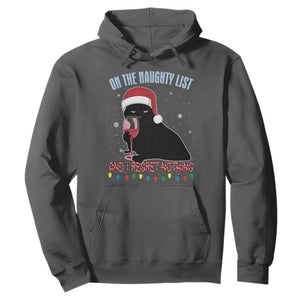 Funny Christmas Black Cat Hoodie On The Naughty List And I Regret Nothing Candy Cane TS11 Dark Heather Print Your Wear