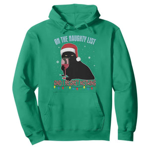 Funny Christmas Black Cat Hoodie On The Naughty List And I Regret Nothing Candy Cane TS11 Irish Green Print Your Wear