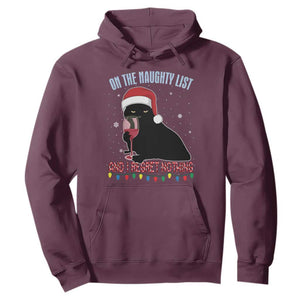 Funny Christmas Black Cat Hoodie On The Naughty List And I Regret Nothing Candy Cane TS11 Maroon Print Your Wear