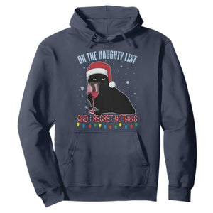 Funny Christmas Black Cat Hoodie On The Naughty List And I Regret Nothing Candy Cane TS11 Navy Print Your Wear