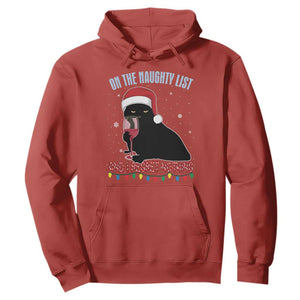 Funny Christmas Black Cat Hoodie On The Naughty List And I Regret Nothing Candy Cane TS11 Red Print Your Wear