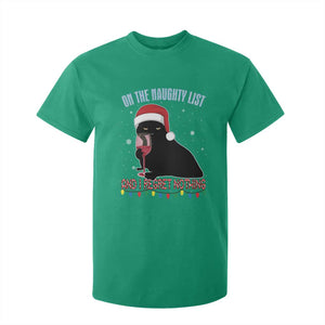Funny Christmas Black Cat T Shirt For Kid On The Naughty List And I Regret Nothing Candy Cane TS11 Irish Green Print Your Wear