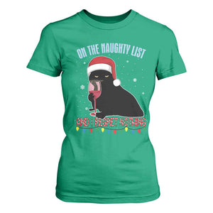 Funny Christmas Black Cat T Shirt For Women On The Naughty List And I Regret Nothing Candy Cane TS11 Irish Green Print Your Wear