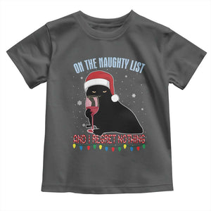 Funny Christmas Black Cat Toddler T Shirt On The Naughty List And I Regret Nothing Candy Cane TS11 Dark Heather Print Your Wear