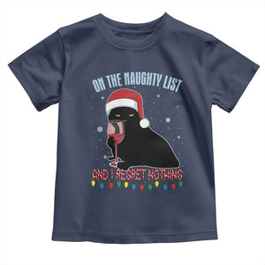 Funny Christmas Black Cat Toddler T Shirt On The Naughty List And I Regret Nothing Candy Cane TS11 Navy Print Your Wear