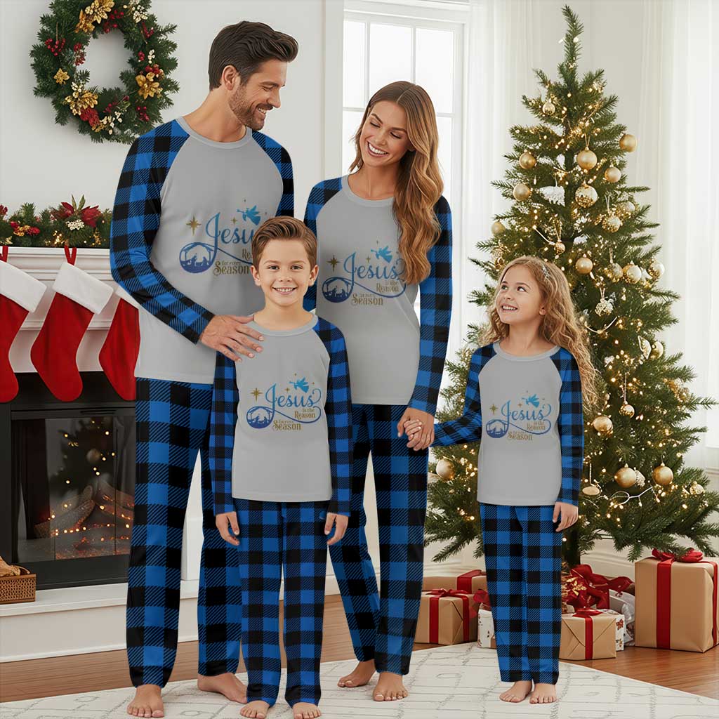 Jesus Is The Reason For The Season Plaid Pajama Set Nativity Scene TS11 Blue Plaid Print Your Wear