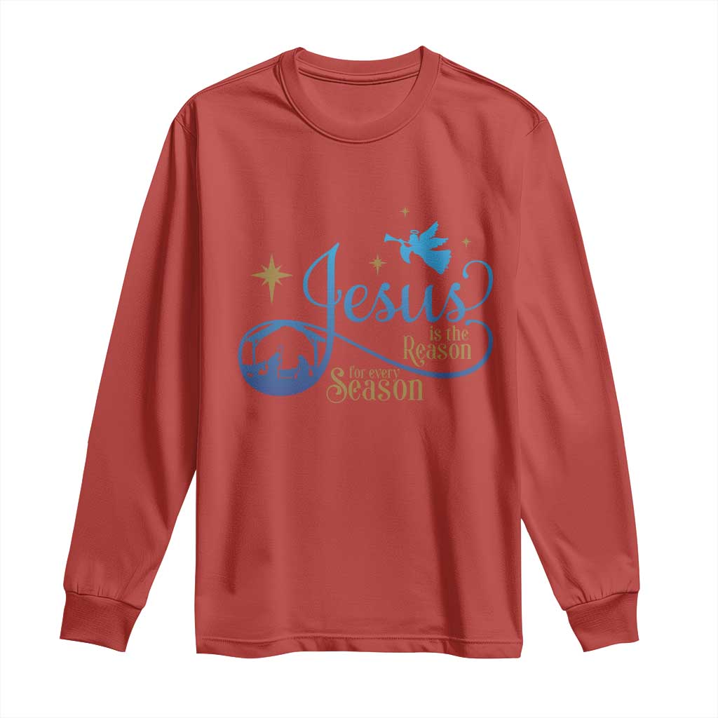 Jesus Is The Reason For The Season Long Sleeve Shirt Nativity Scene TS11 Red Print Your Wear