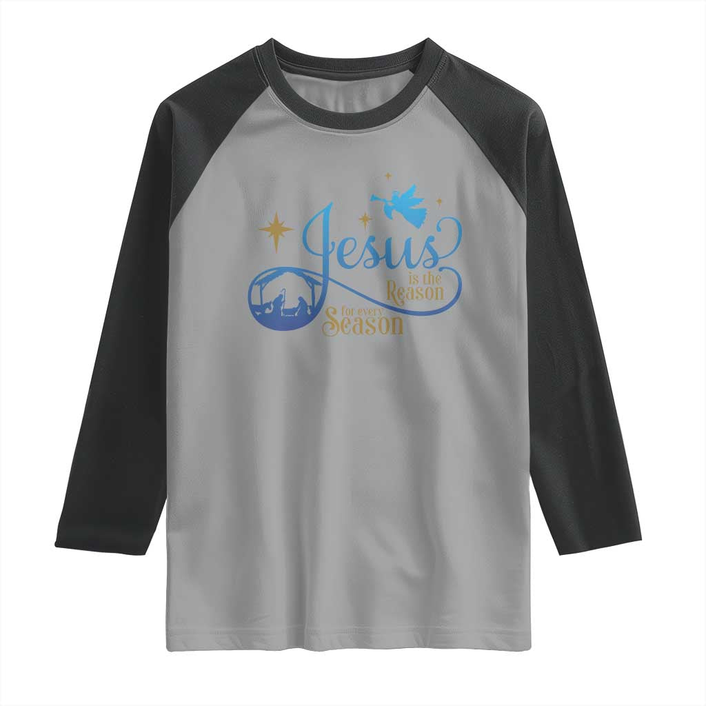 Jesus Is The Reason For The Season Raglan Shirt Nativity Scene TS11 Sport Gray Black Print Your Wear