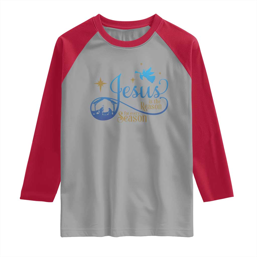 Jesus Is The Reason For The Season Raglan Shirt Nativity Scene TS11 Sport Gray Red Print Your Wear