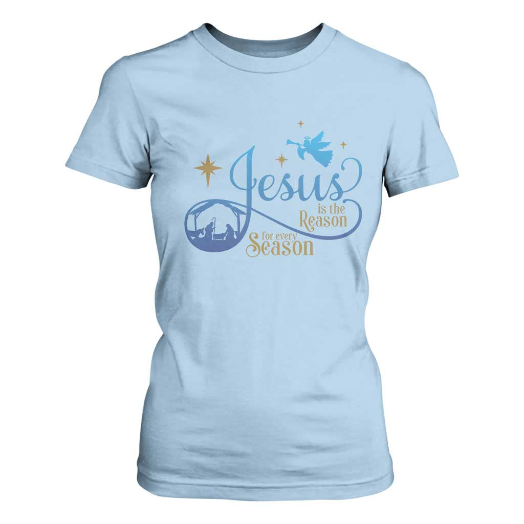 Jesus Is The Reason For The Season T Shirt For Women Nativity Scene TS11 Light Blue Print Your Wear