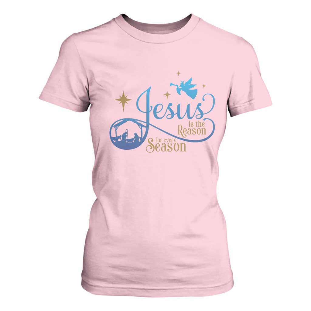 Jesus Is The Reason For The Season T Shirt For Women Nativity Scene TS11 Light Pink Print Your Wear
